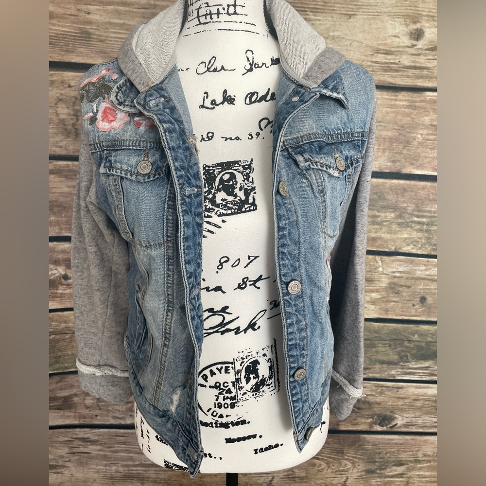 Mudd Hooded Embroidered Denim Jacket